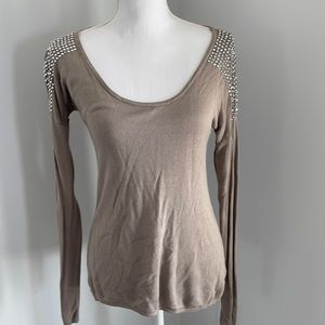 Tan EXPRESS sweater with silver embellishments